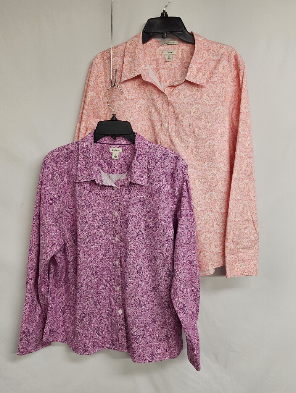 LL Bean Lot Of 2 Wrinkle Resist Shirt Womens X-Large Paisley Cotton Button Down